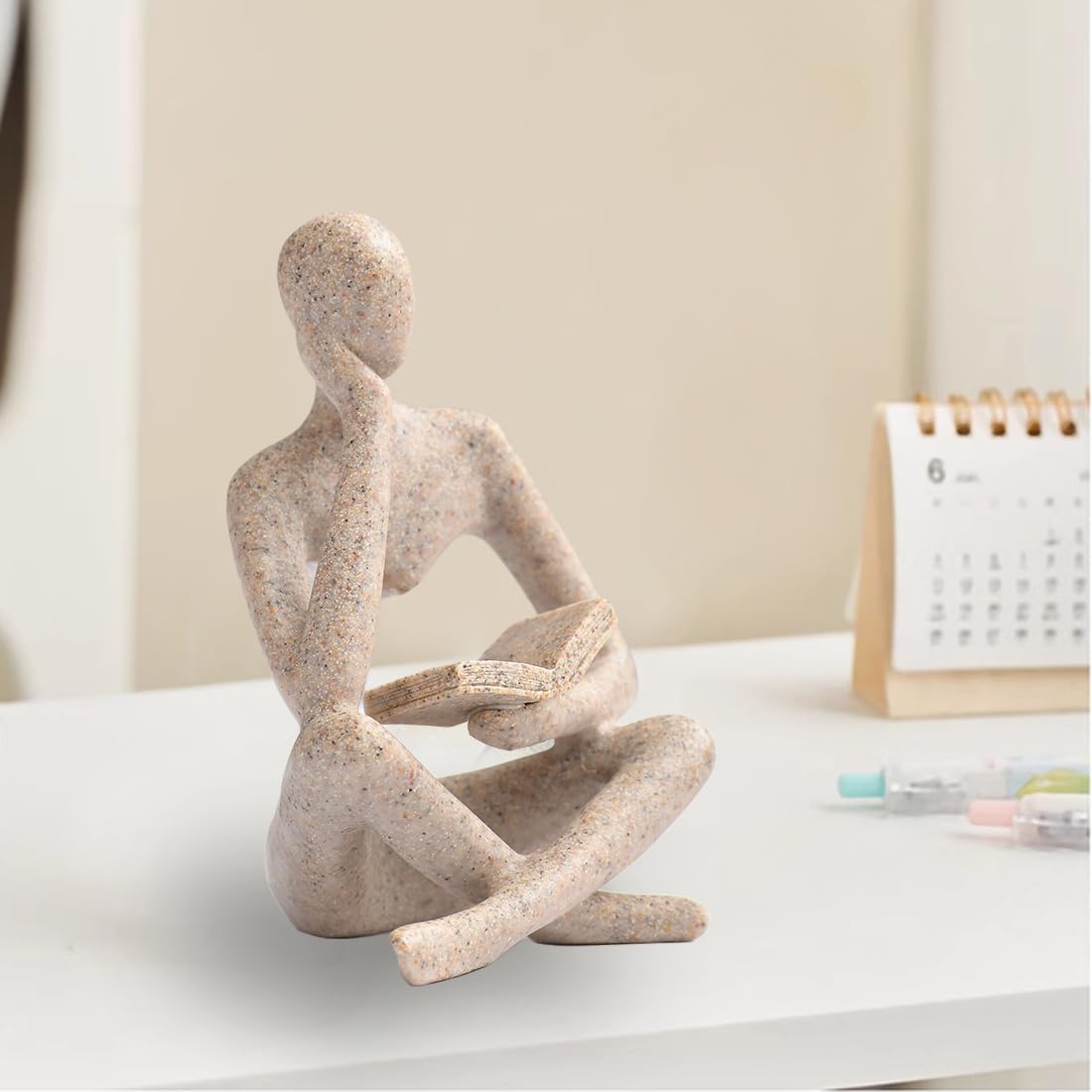 LXX1 Thinker Statue Gifts for Readers Book Lovers Women, Reading Man Figurine Bookshelf Decor Aesthetic Neutral Sculptures Home Decor for Shelves,Desk, Shelf, Coffee Table for Living Room Office