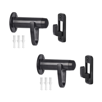 HOMOTEK 2 Pack Heavy Duty Door Stopper with Manual Hook,Door Holder Stop with Sound Dampening Rubber Bumper Wall Mounted, Black