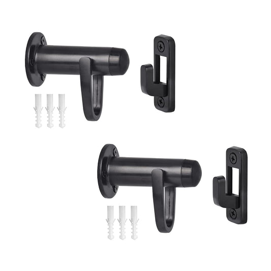 HOMOTEK 2 Pack Heavy Duty Door Stopper with Manual Hook,Door Holder Stop with Sound Dampening Rubber Bumper Wall Mounted, Black