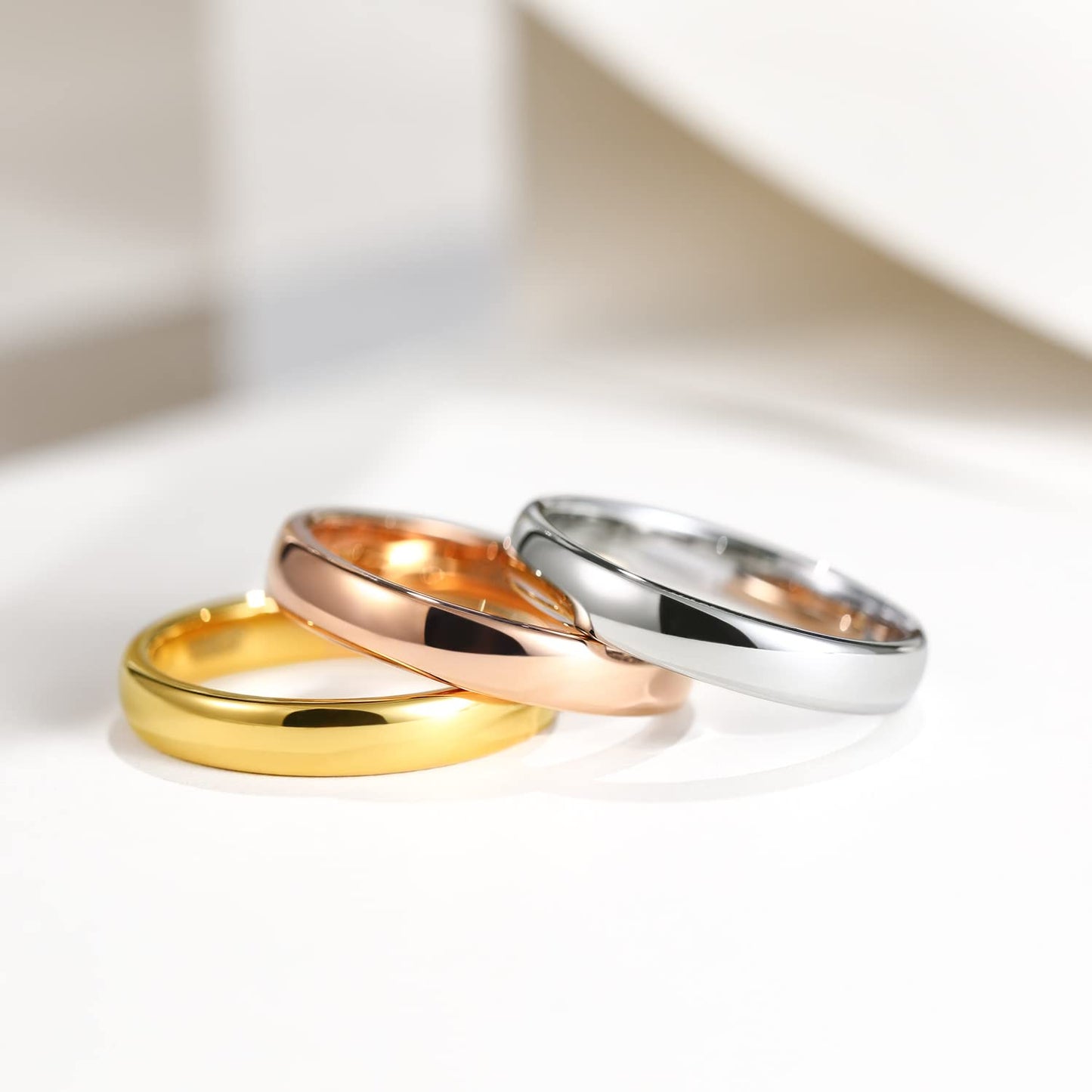 Greenpod 4mm Tungsten Rings for Women High Polished Plain Dome Rose Gold Plated Classic Wedding Band Comfort Fit Size 5.5