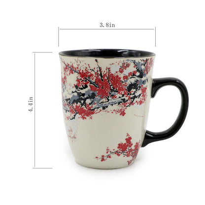 Asmwo Color Changing Heat Sensitive Magic Funny Art Mug Large Coffee Tea Plum Blossom Porcelain Mugs for Women Mom grandma Gifts 16oz Black Change Glow Red Cups