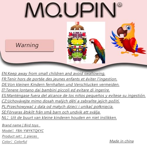 MQUPIN Large Parrot Toys 22 Inch Chewing Parrot Toy Upgraded,Parakeet Cage Bite Toys,Hanging Multicolored Natural Wooden Quaker Parrot Toys African Grey for Large Parrot (Colourful)