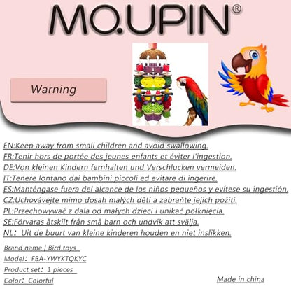 MQUPIN Large Parrot Toys 22 Inch Chewing Parrot Toy Upgraded,Parakeet Cage Bite Toys,Hanging Multicolored Natural Wooden Quaker Parrot Toys African Grey for Large Parrot (Colourful)