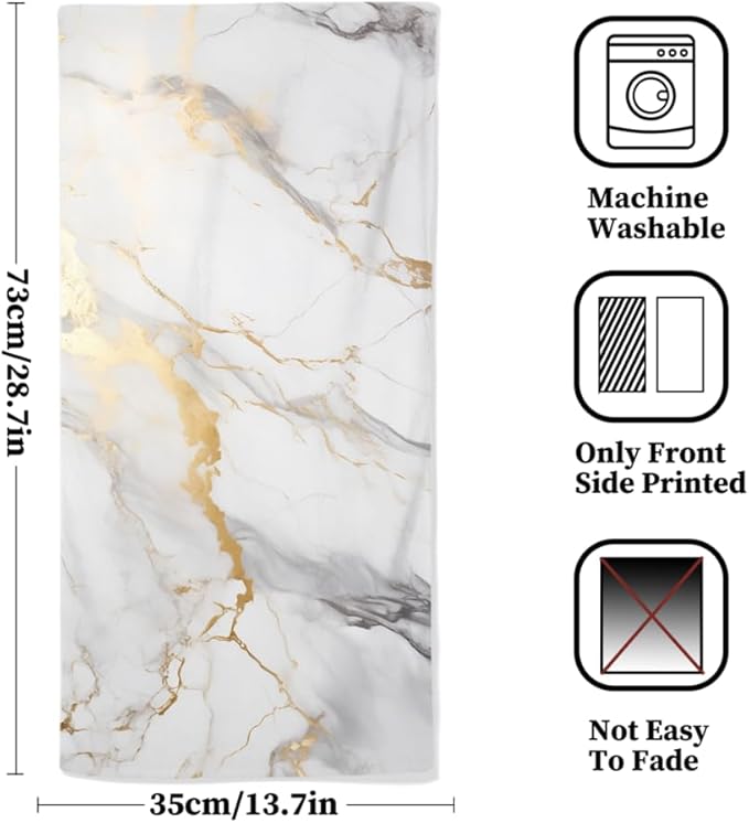 Marble Hand Towels Highly Absorbent White and Gold Marbling Bathroom Kitchen