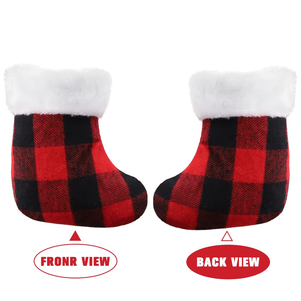 XIMISHOP 12PACK Mini Christmas Stockings 7” Double Side Xmas Red Buffalo Plaid Fireplace Hanging Stocking with Plush Cuff for Christmas Tree Decor