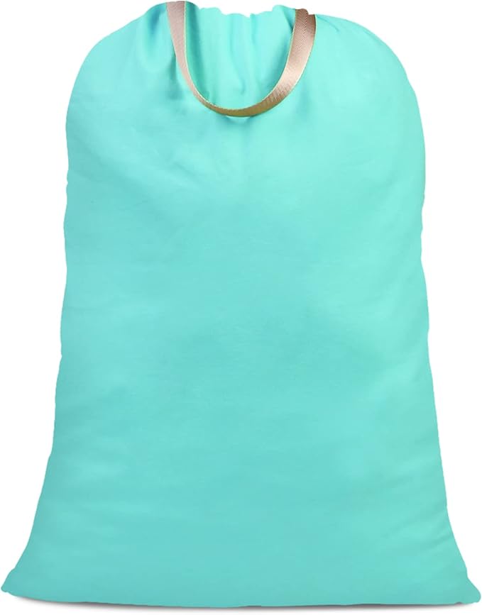 Cotton Canvas Laundry Bag with Handles & Drawstring Straps, Heavy Duty Extra