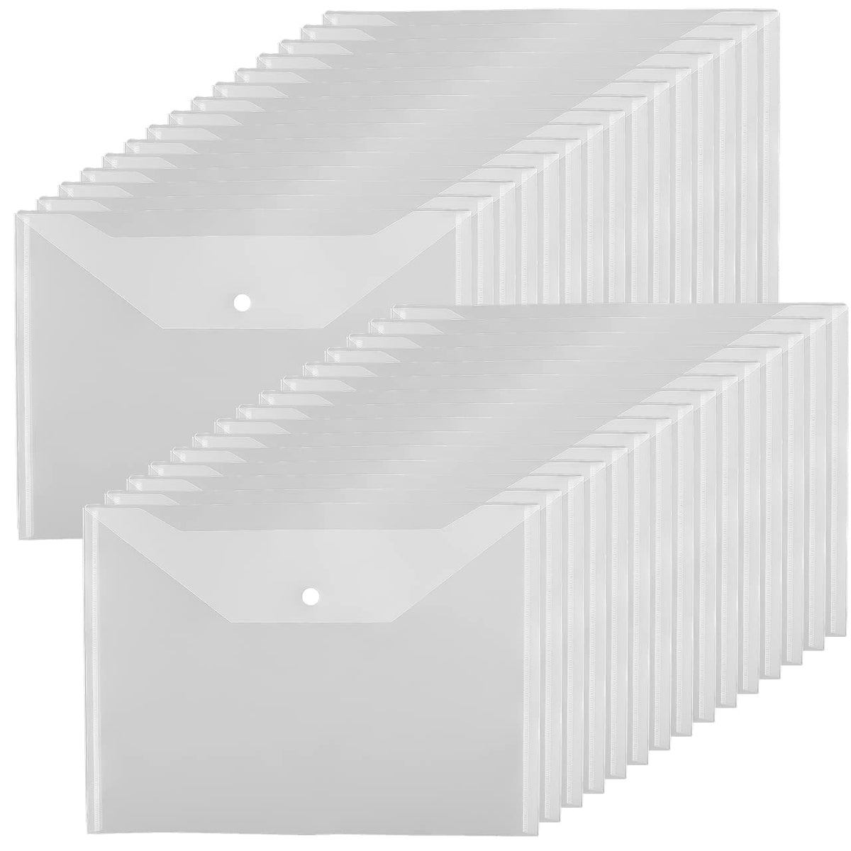 JIKIOU 30pcs Plastic Envelopes, Clear Reusable Poly Envelope Waterproof File Folder with Snap Button, Us Letter/A4 Size