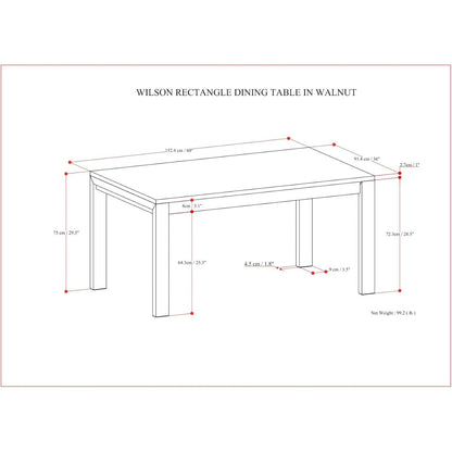 SIMPLIHOME Wilson Dining Table - 60 inch Wide Solid Wood Walnut Veneer Rectangular Table, Transitional Style for Dining Room or Kitchen with Thick, Straight Legs and Inset Apron, Seats 6