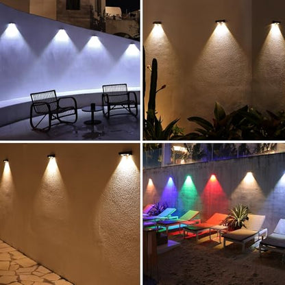 sununiny Solar Fence Lights Outdoor Garden,4 Pack Solar Garden Lights IP65 Waterproof,9 Colors 11 Modes RGB Wall Fence Lights Solar Powered for Outside Backyard,Pathway,Yard