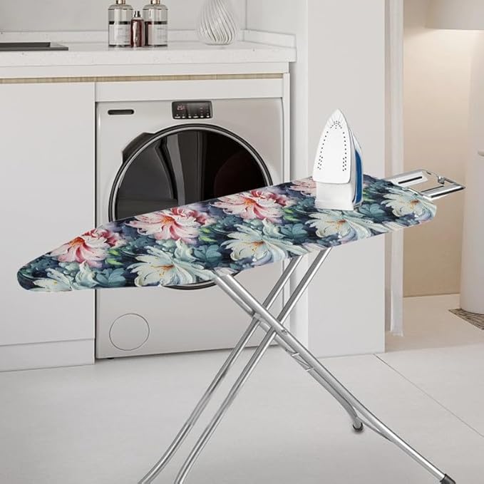 Oil Painting Iris Flowers Ironing Board Cover-15x 54 White Pink Iris Flower
