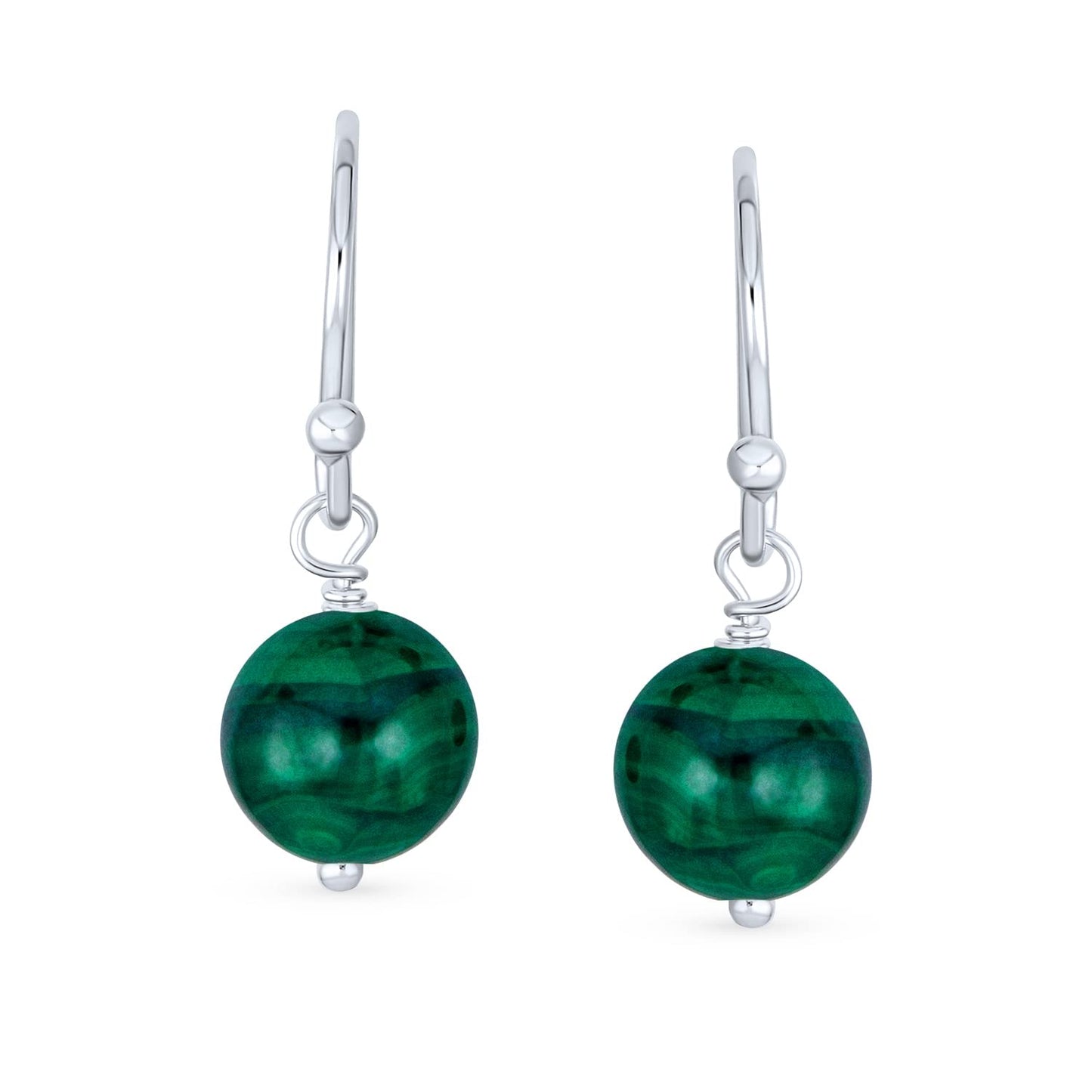 Bling Jewelry .925 Sterling Silver Hematite & Green Agate Bead 8mm Dangle Ball Drop Earrings For Women French Fish Hook Wire (Set of 3) Genuine Gemstone