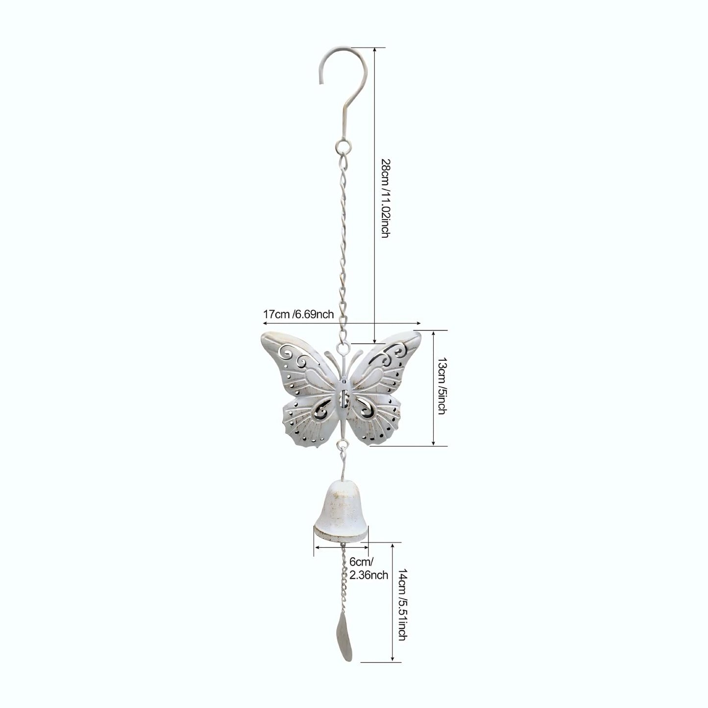 Hanging Wall-Mounted Outdoor Dinner Bell, White & Gold Butterfly