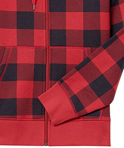 Amazon Essentials Men's Full-Zip Fleece Hoodie (Available in Big & Tall), Black Red Buffalo Plaid, X-Large