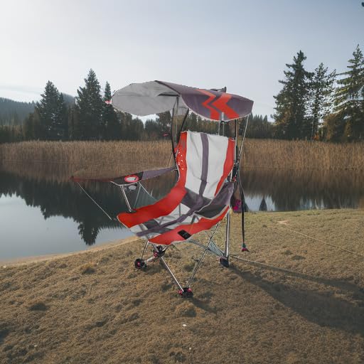 SwimWays Kelsyus Original Foldable Canopy Chair for Camping, Tailgates, and Outdoor Events, Grey/Red