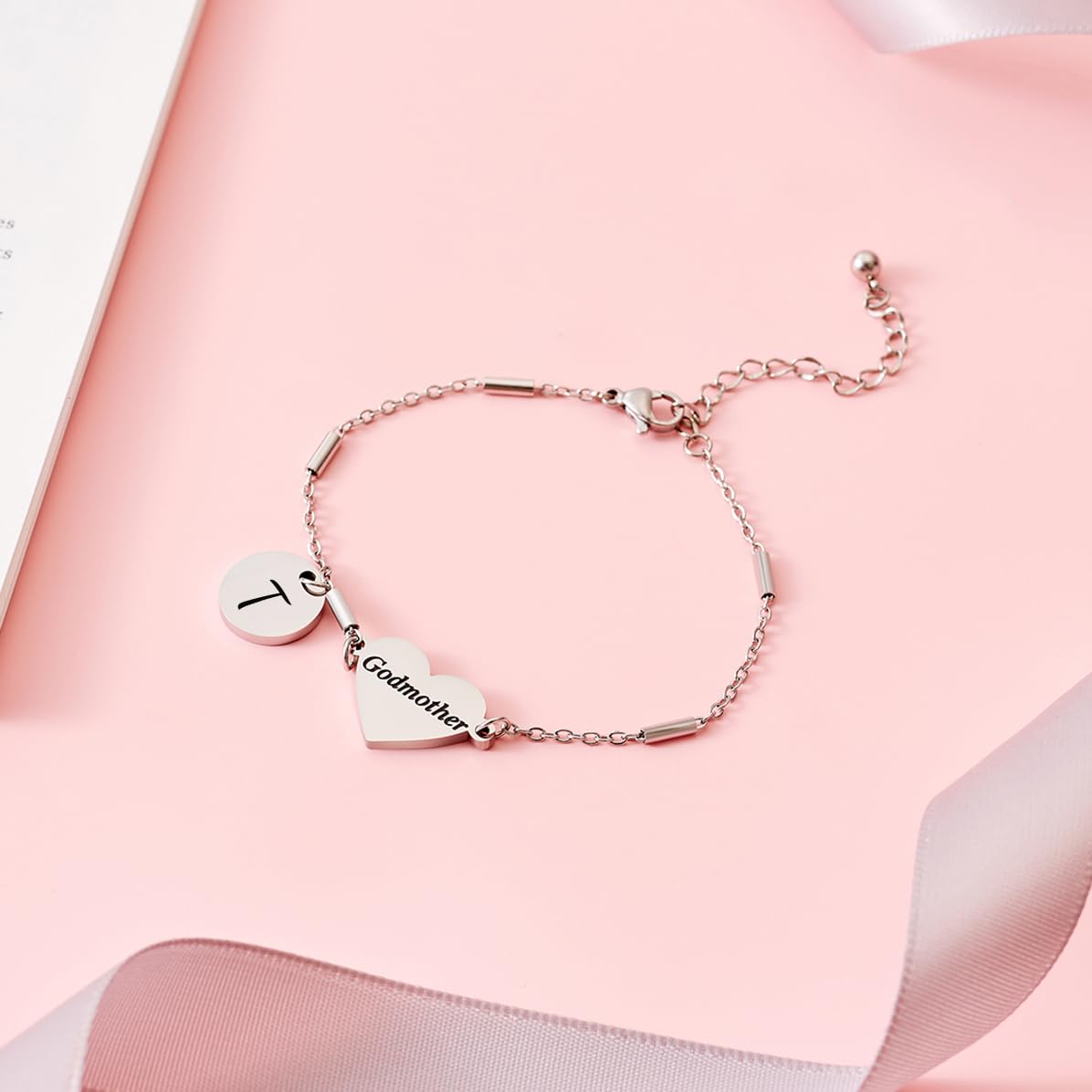 CHENVA Godmother Gifts Initial Bracelet Bangle for Women Gift for Godmother from Goddaughter (Godmother Bracelet T)