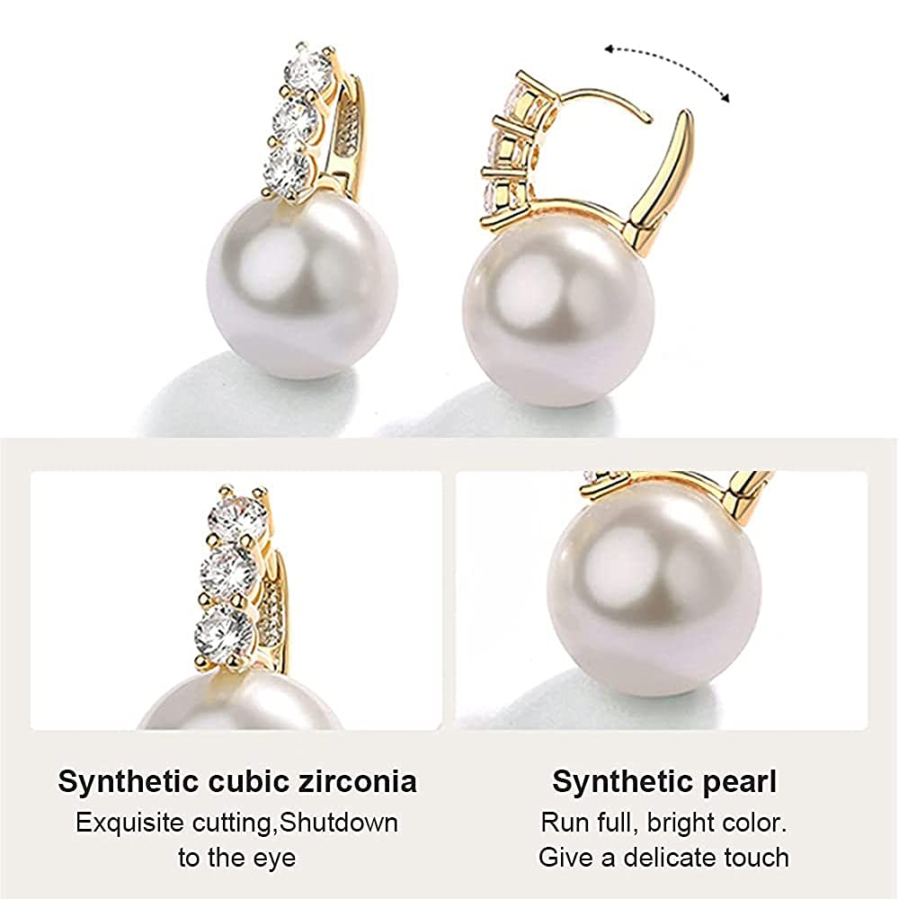 Pearl Earrings for Women 14K Gold Plated Hypoallergenic Pearl Earrings 5A Cubic Zirconia Dangle Earrings Elegant Jewelry (1-Gold-brown)