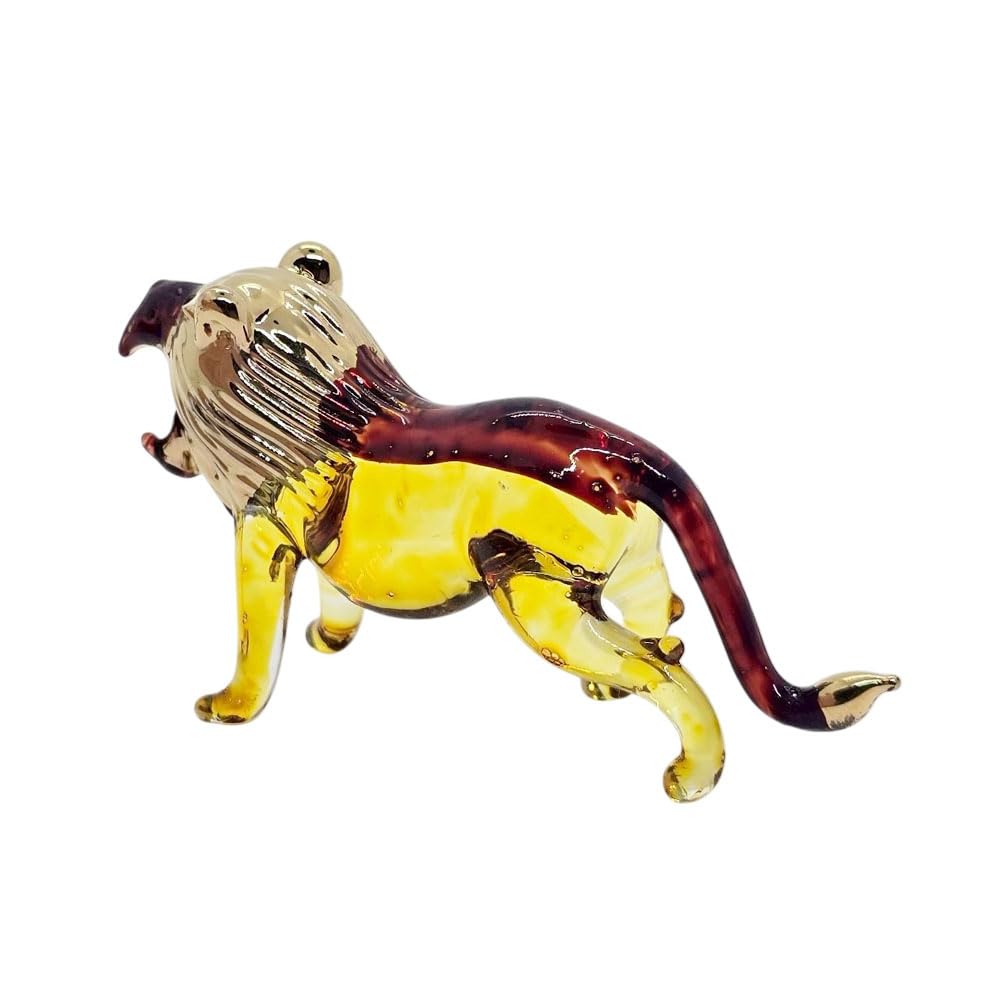 Mr_air_thai_Glass_Blown Tiny 2¾" Yellow Brown Gold Roar Lion - Miniature Hand Blown Glass Tigers Lions Panthera Wild Cats Crystal Wildlife Animal Decorative Figures Collectible Figurines Décor Gifts
