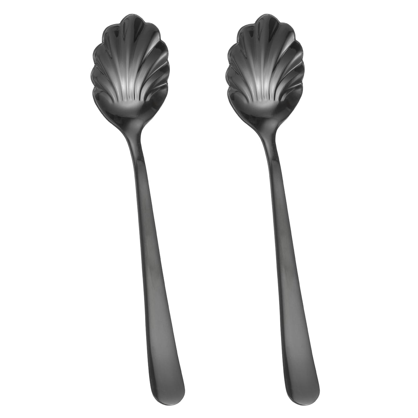 uxcell 2pcs Stainless Steel Shell Spoon, Metal Sugar Spoon for Coffee, Yogurt, Home, Bar Use, Black