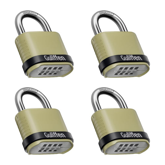 Guliffen Outdoor Combination Lock, Heavy Duty Weatherproof Combination Padlock, 4 Pack Resettable Combination Lock for Locker, Shed, Garage, Gate, Fence