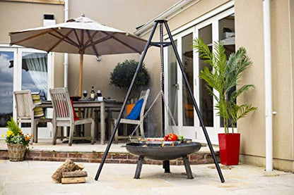 La Hacienda Tripod with BBQ Cooking Grill - Adjustable Height - Portable - Camping, Black