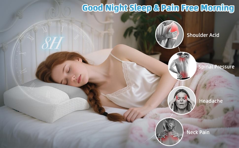 Memory Foam Contour pillow for Neck and Shoulder Pain-Ergonomic Orthopedic Cervical Support Pillow For Back and Stomach Sleepers