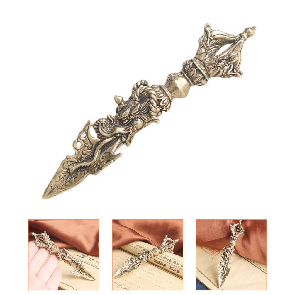 BESTonZON 2Pcs Brass Pestle Figurine Miniature Vajra Decor Statue Small Tibetan Buddhist Ornament for Home Office Desktop Decoration