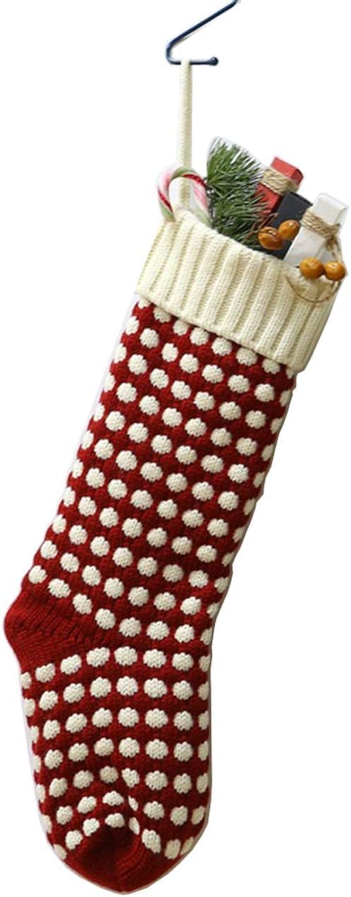 Guojanfon Christmas Stockings,Big Size 18-Inch Extra Long Hand-Knitted Red/Green Reindeer Snowflakes Xmas Character for Family Holiday Season Decor (Red&Red, 18 Inch)