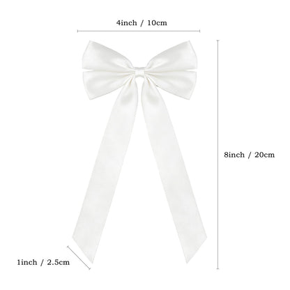 50Pcs White Satin Bows for Christmas Tree, 4 x 8 inch Xmas Ornaments with Pre-Made Twist Ties & Self-Adhesive, for Tree Cabinet Front Door Wreath Holiday Home Decor