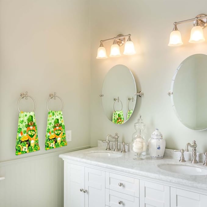 St Patrick's Day Hand Towels, 2 Packs Clover Leaves Spring Bathroom Hand Towels