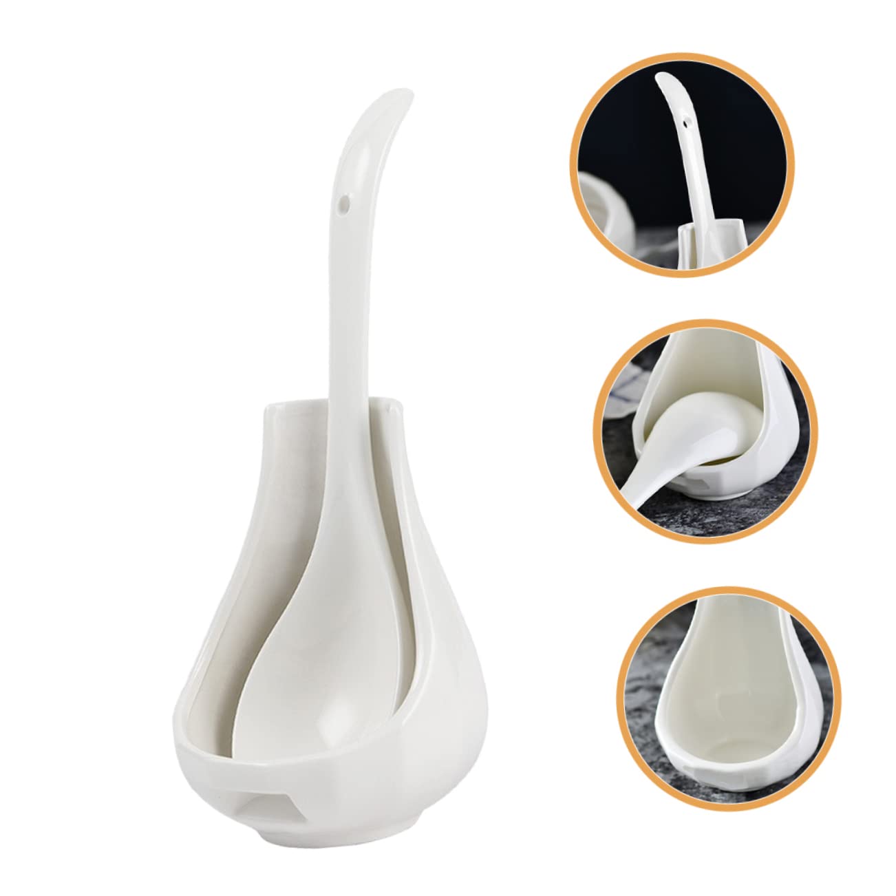 COLLBATH Ceramic Soup Spoon Rest Large Rice Spoon and Porridge with Utensil Holder 8.85 in Porcelain Ladle for Serving Soups Kitchen Dining Restaurants