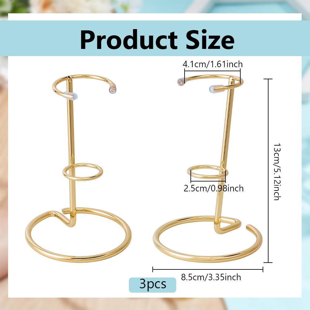 NBEADS 3 Pcs Crystal Wand Display Stand, Rock Display Stands Iron Arms Display Stand Display Easel Holder for Small Gemstones Crystal Mineral Agate, 3.4x5.1inch, Light Gold