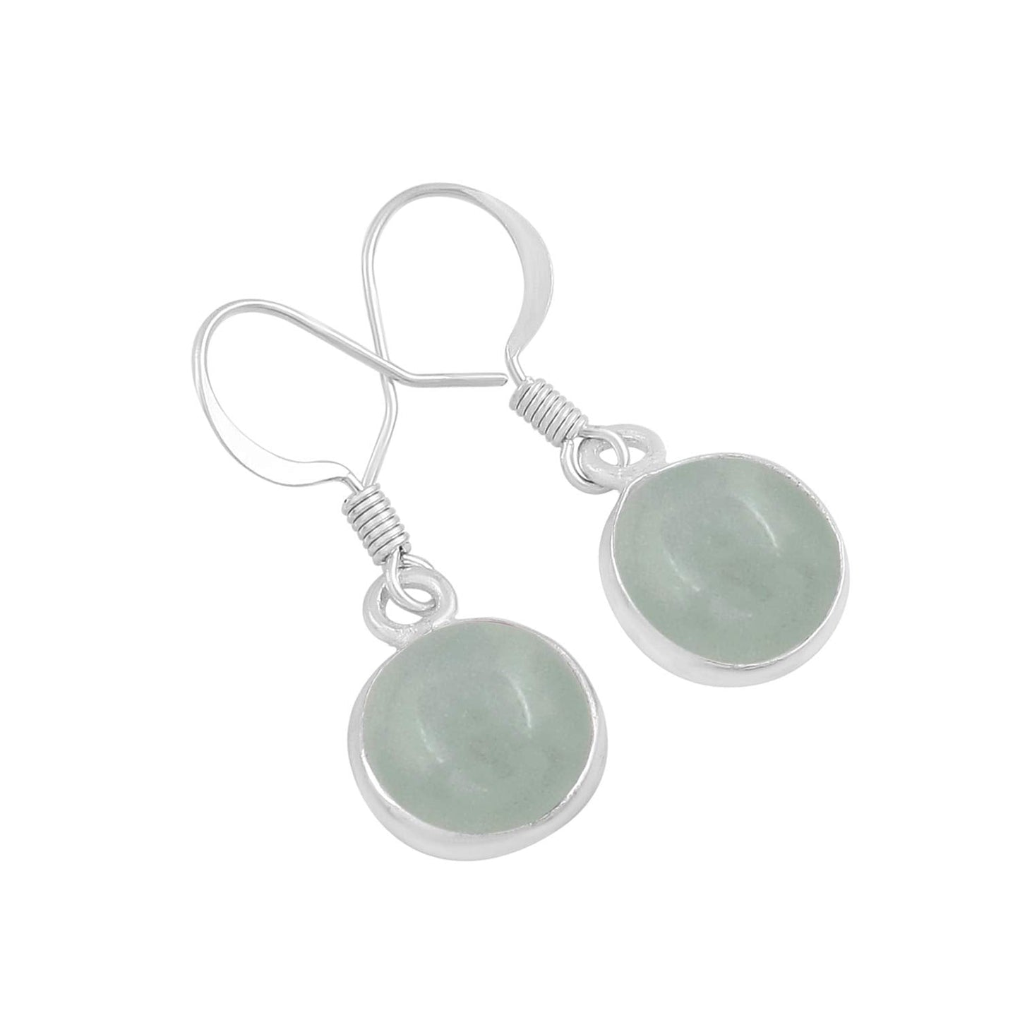 Natural Aquamarine 925 Silver Plated Dangle Earrings for Women - Round Shape Green Color Gemstone March Birthstone Handmade Jewelry Earrings - Birthday Gift for Her