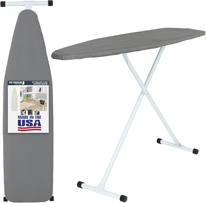 Full Size Ironing Board with Cover & Pad – USA-Made with Enhanced Grip Feet