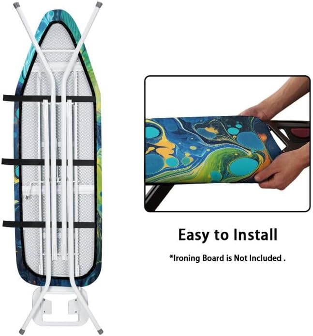 Turquoise Marble Fluid Steam Ironing Board Cover Green Blue Watercolor Splash