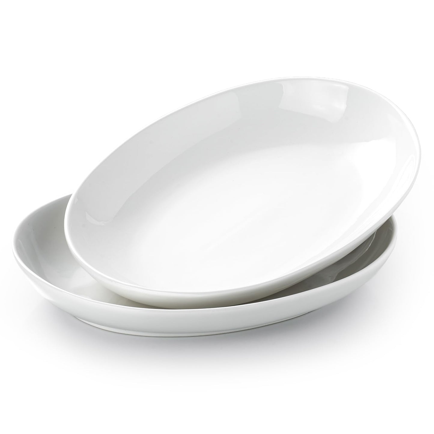 Gacoree 14 Inch Oval Serving Platters Set of 2, Large Wide Ceramic Serving Platter, White Porcelain Serving Trays for Entertaining, Turkey, Steak, Appetizers, Pasta, Salad