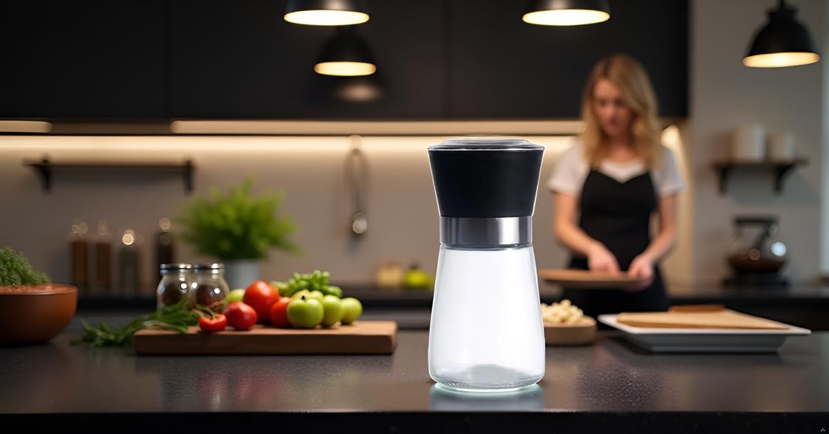 Premium Herb and Spice Grinder – Manual Glass Jar with lid with Adjustable Ceramic Burr, Portable Coffee Bean Grinder, Pepper Mill, Salt Grinder, Seed Grinder and Kitchen Spice Crusher