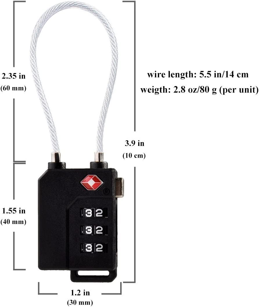 TSA Lock Security 3 Digit Combination Suitcase Luggage Bag Code Lock Padlock (Black-4-Pack)