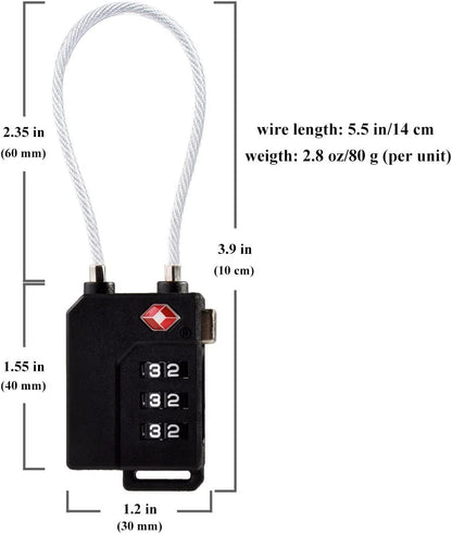 TSA Lock Security 3 Digit Combination Suitcase Luggage Bag Code Lock Padlock (Black-4-Pack)