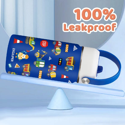 12 oz Kids Insulated Water-Bottle w/Straw - Cold-24h Hot-12h, Toddler Water Bottle Spill-proof & BPA-free, Stainless Steel Water Bottles Kids, Space Insulated Cup for School Camping Boys Girls Gift