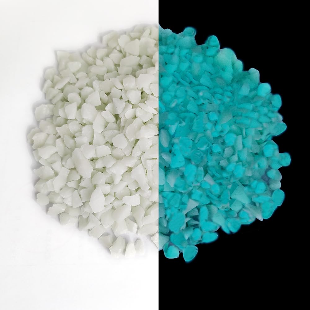 HappyFiller Blue Glow in the Dark Crushed Sand Broken Glass Pieces Crush Terrarium Rocks Stones for Home Centerpieces,Crafts,Resin Arts,Plants Decoration,Vase Fillers,Candle Holder Decor,1.3 LB