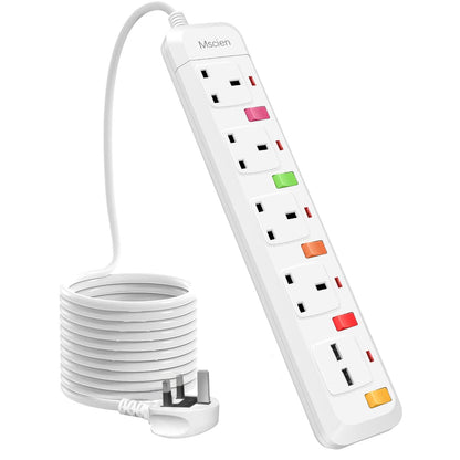 Extension Lead with USB Slots 3M,Mscien 4 Way Sockets Individually Switched Power Extension with Surge Protection, Overload Protecton,Cicurit protection,Wall Mountable Extension Cord