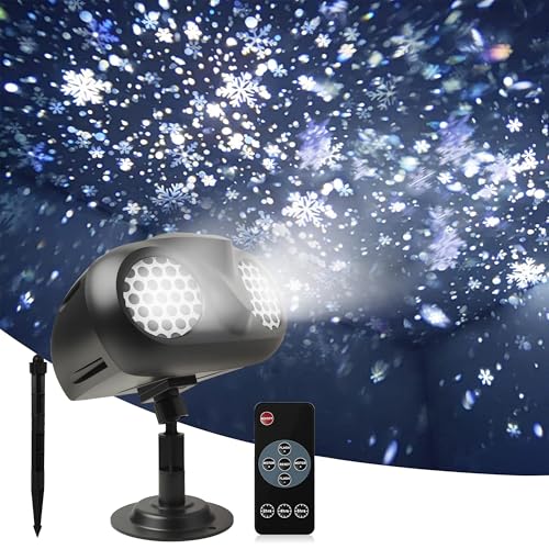 Christmas Projector Lights Outdoor, Dual Head Dynamic Snowflake Projector with RF Remote & Timer, IP65 Waterproof 360° Rotating LED Snow Projection for Garden, Patio, Wall, Indoor/Outdoor Decoration