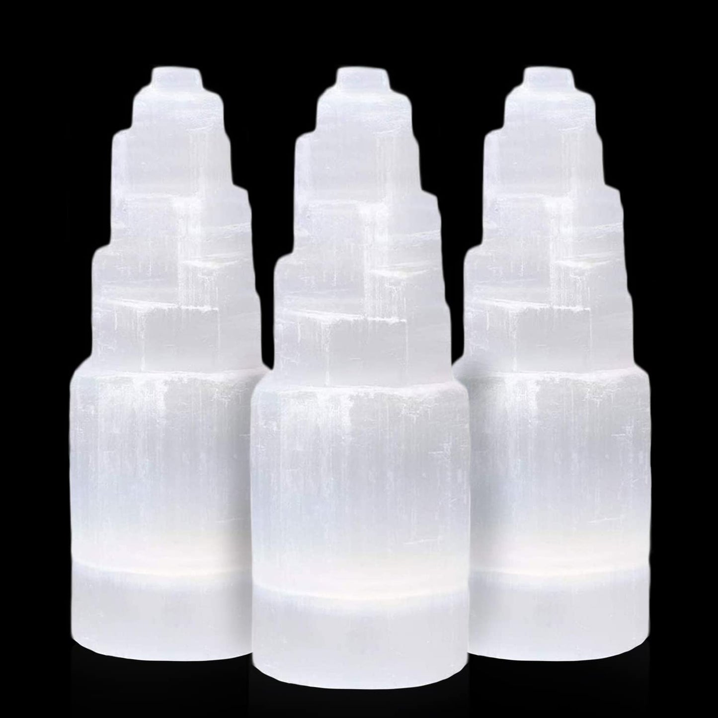 Himalayan Glow WBM Selenite Tower Skyscraper 10cm, Natural Home Decoration & Meditation Crystal Selenite Stone -3 PCS Selenite Lamp, (Pack of 3), White