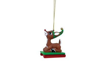 Department 56 Rudolph The Red-Nosed Reindeer Riding a Sled Hanging Ornament, 2.95 Inch, Multicolor