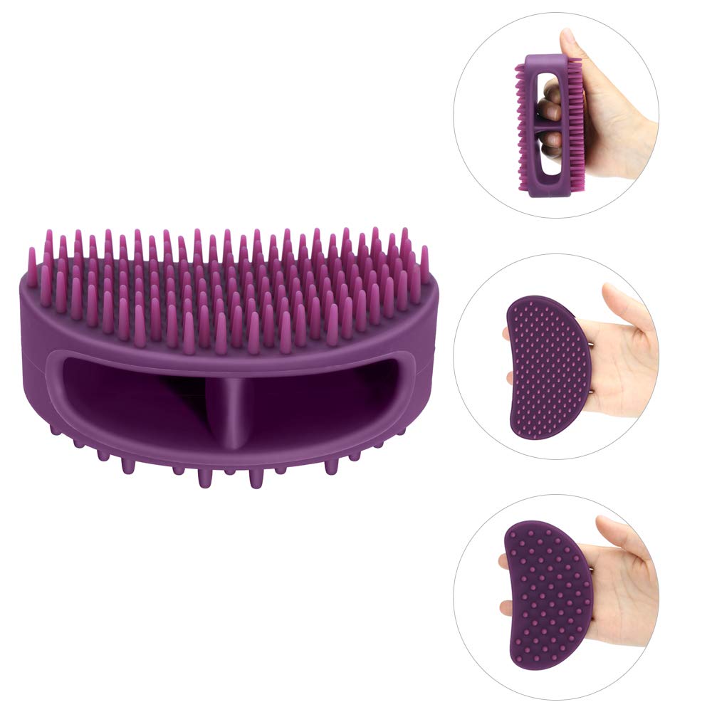 Soft Silicone Dog & Cat Grooming Brush - Pet Bath & Massage for Short or Long Hair - Slicker Shedding Hair Brush Purple