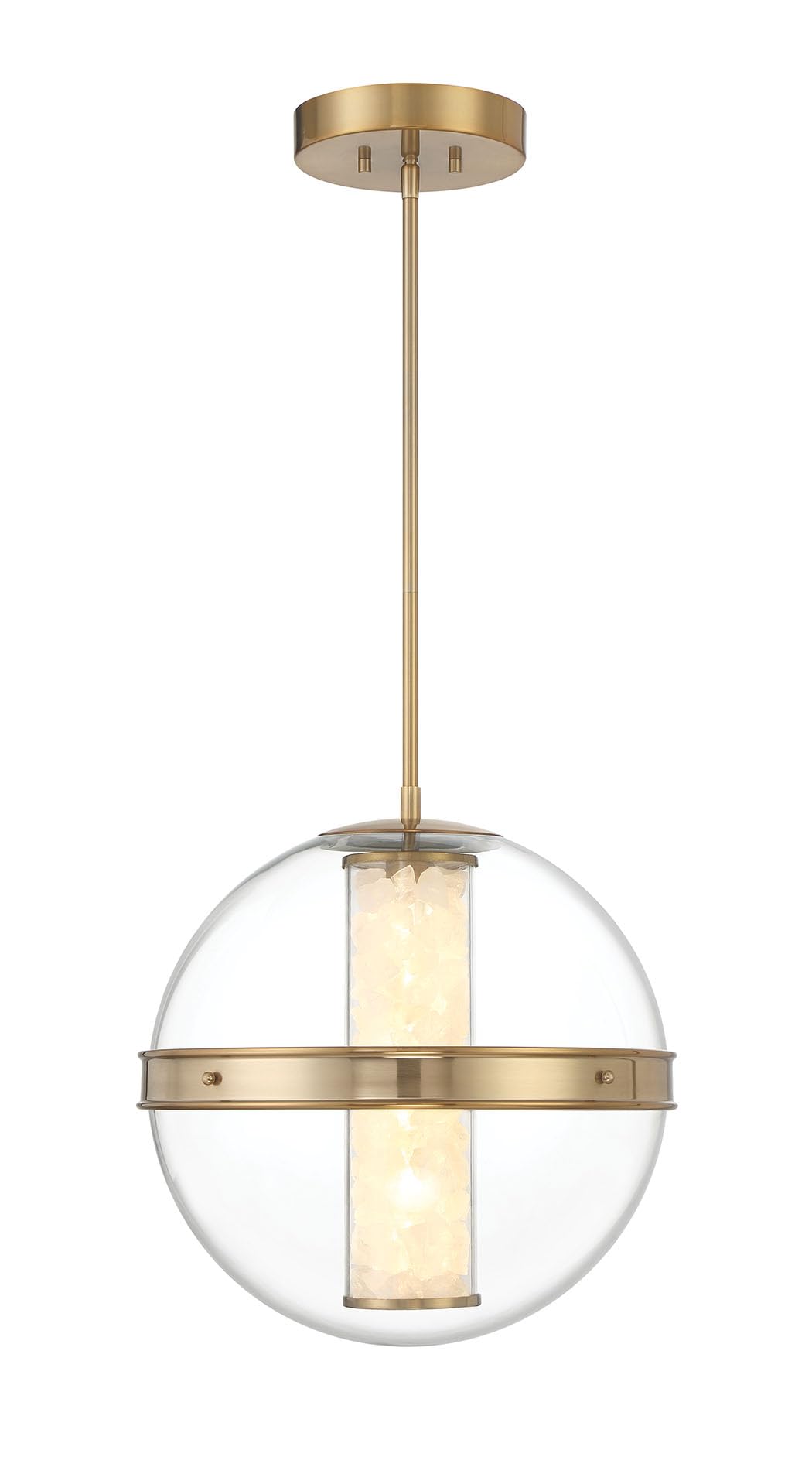 Minka Lavery 3885-776-L Divinely Clear Glass Acrylic/Quartz Crystalline LED Orb Pendant Ceiling Light, 1-Light 33 Watt, 19" H x 17" W, Celeste Brass