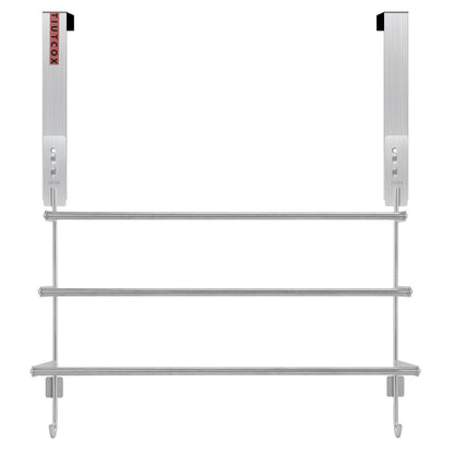 TIUTCOX Over The Door Towel Rack, 304 Stainless Steel Towel Racks for Bathroom with 3-Tier Adjustable Pole, 2 Punch-Free Screw Stickers, 22.83 * 17.71-29.52 * 6.14 Inch, Silver