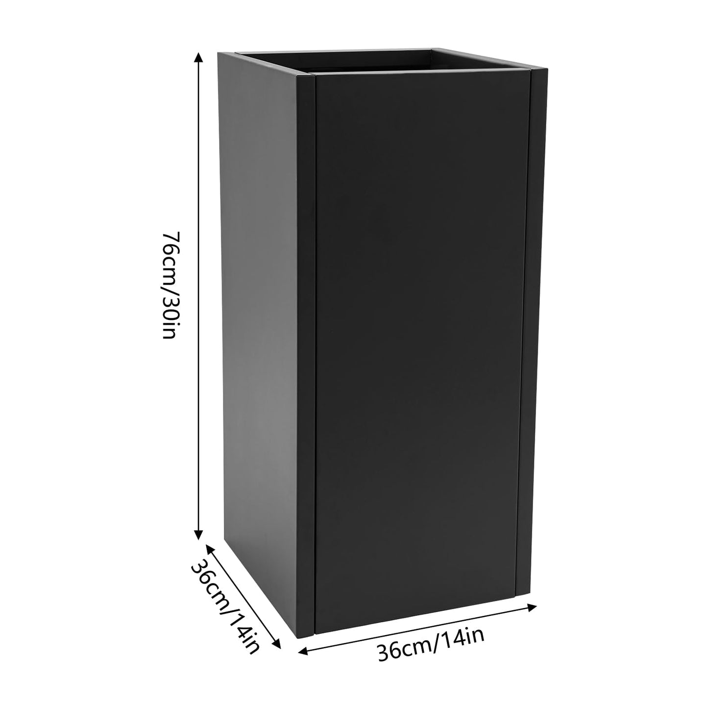 Kathring Tall Metal Planter Box 14” x 14” x 30”, Steel Planter Box with Removable Insert Shelf and Drainage Holes, Rectangular Large Flowerpot for Indoor,Outdoor,Front Porch, Black