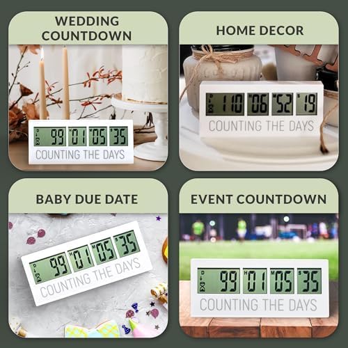 Countables Counting the Days Countdown Clock - Up to 999 Days LCD Digital Timer - Easy to Set & Read Reusable Count Down Timer for Retirement, Wedding, Christmas, Holiday,Baby Due Date,Birthday & More