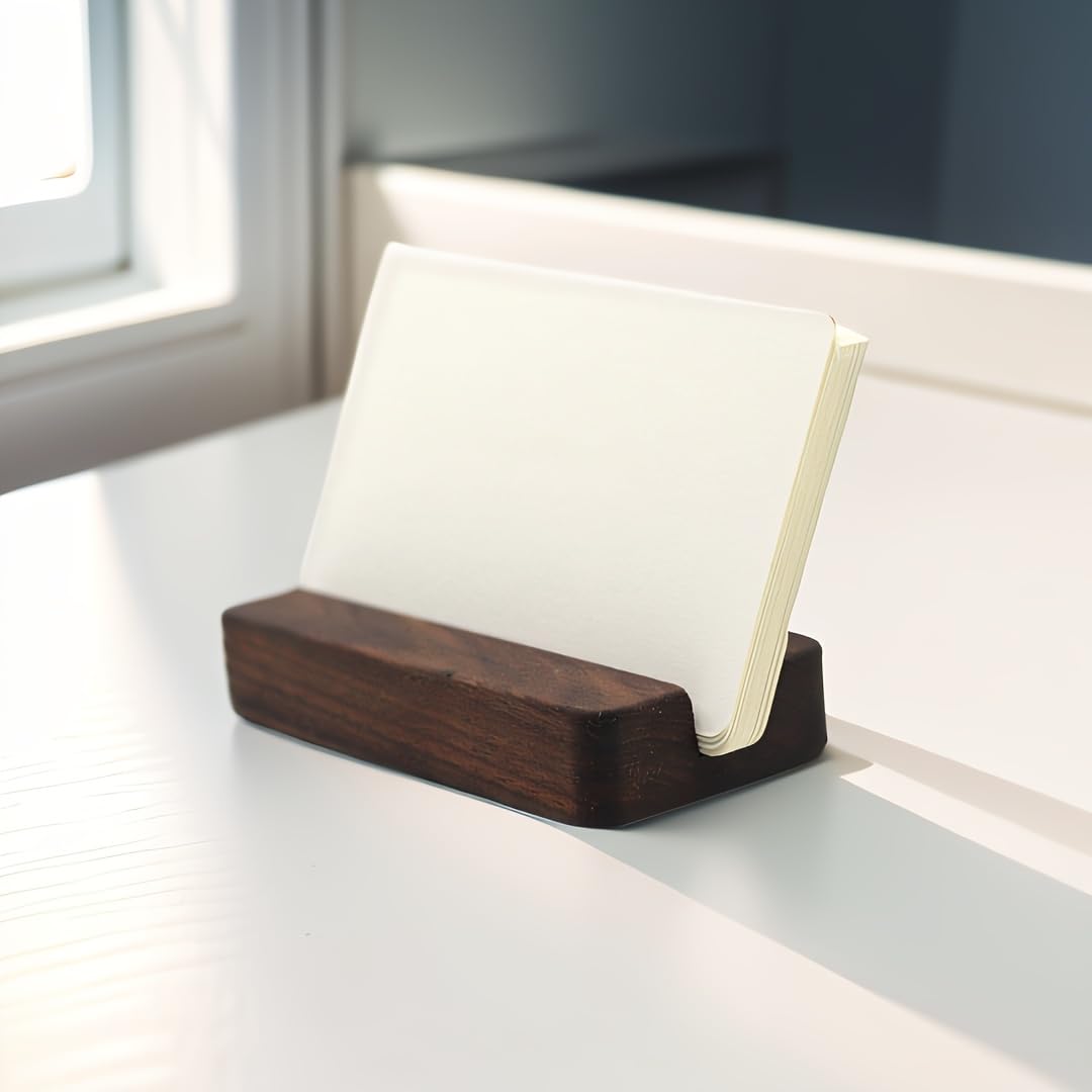 Yantric wood Business Card Holder for Desk, Wooden Creative Business Card Display for Desk, Wood Business Card Stand for Office, Tabletop ( 2pack)